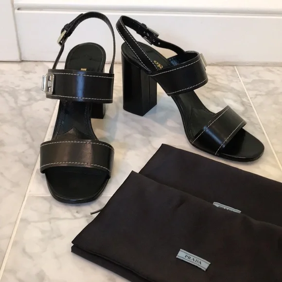Prada Calzature Donna block heel, sling back sandals with dust bags